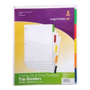 💎$2💎 Wexford 5 Write On & Erase Pocketed Tab Dividers9.75 IN x 1 1.25 IN